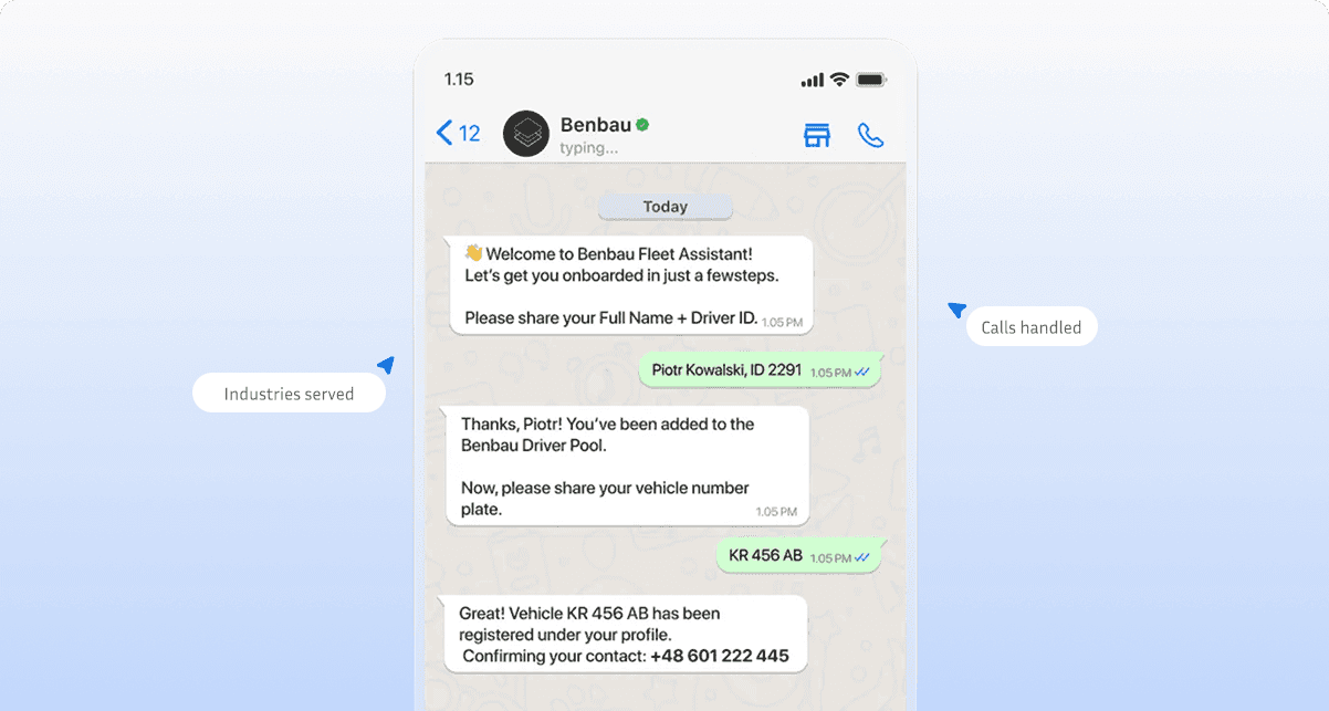 Benbau cuts driver assignment time by
70% and centralizes fleet operations across 2 countries using BotPenguin